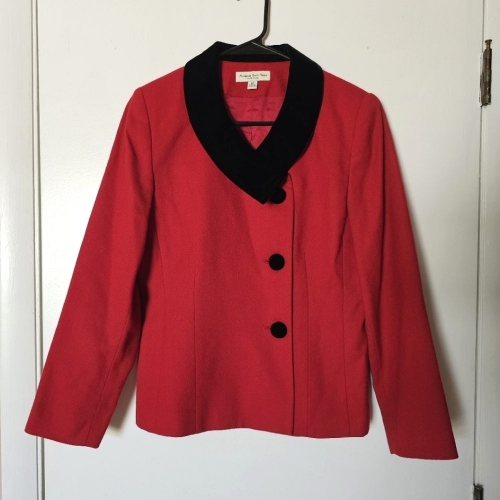 Vintage Amanda Smith Petite pure wool velvet collar black and red blazer jacket